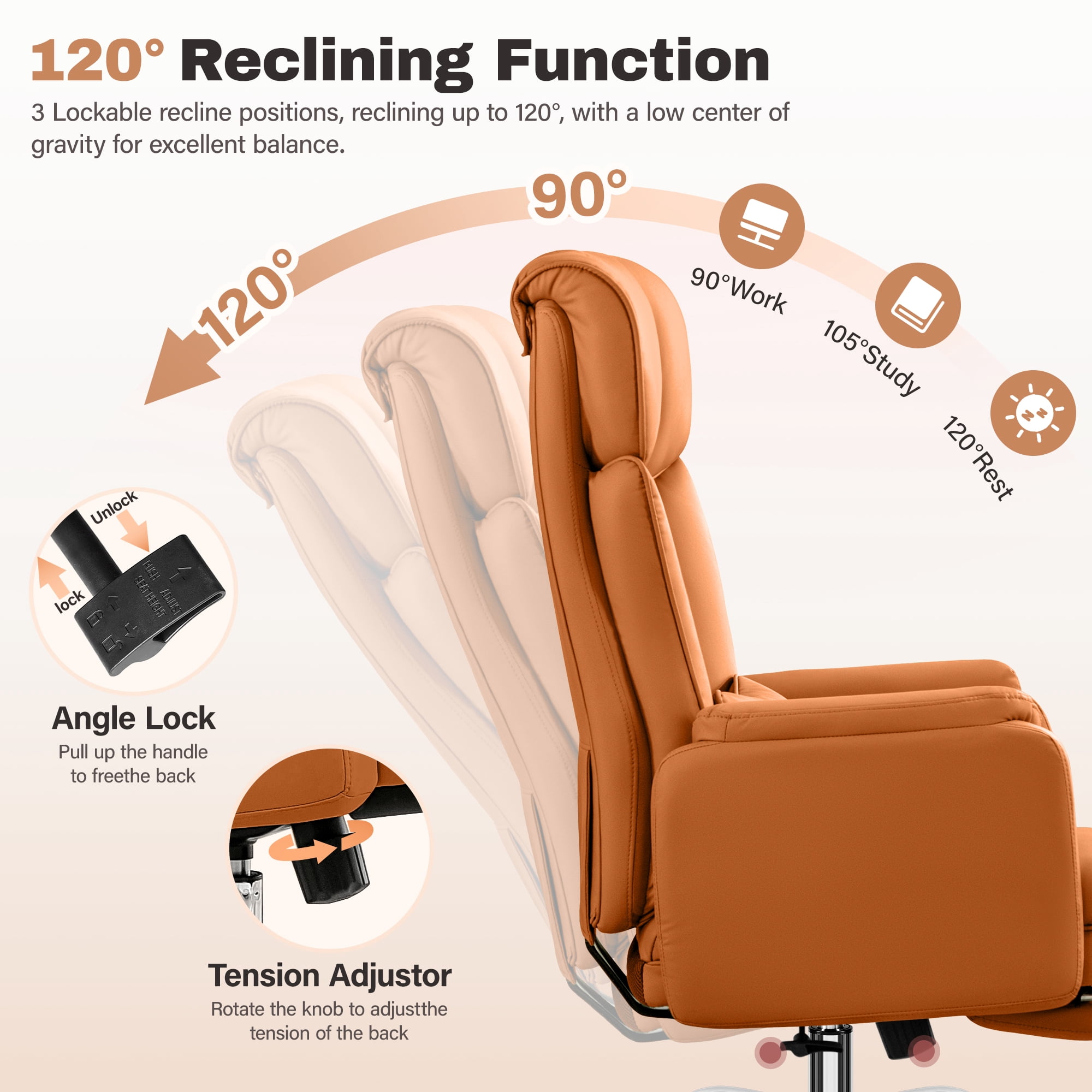 COOLHUT Big and Tall Office Chair, High Back Executive PU Leather Desk Chair with Footrest, Ergonomic Home Office Chair Computer Chair with Lumbar Support & Padded Armrest, Brown