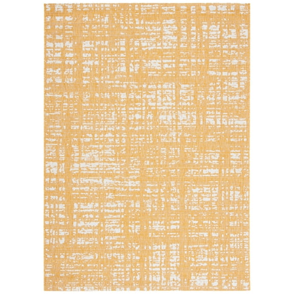 SAFAVIEH Courtyard Charlie Abstract Indoor/Outdoor Area Rug, Gold/Ivory, 6'7" x 9'6"