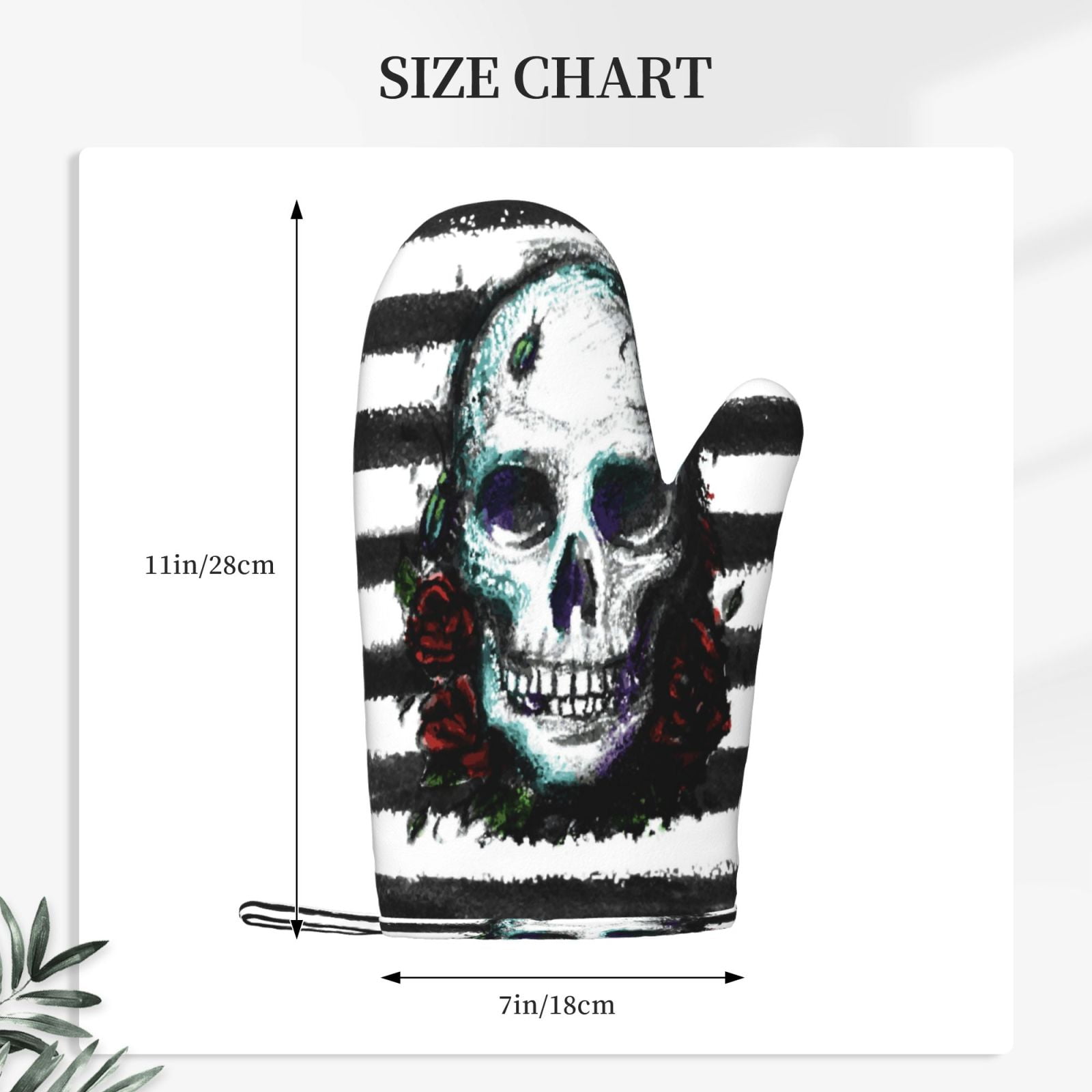 Hirioo Watercolor Skull for Silicone Oven Mitts for BBQ, Baking, Cooking, Set of 2, Heat Resistant 260℃, Non-Slip Kitchen Essentials