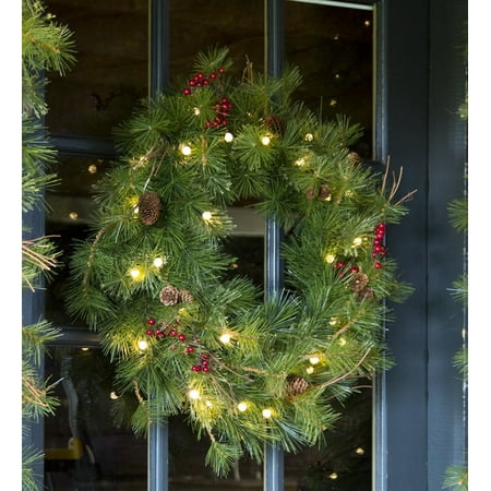Lighted Outdoor Battery-Operated Holiday Wreath With Auto Timer Lighted Outdoor Battery-Operated Holiday Wreath with Auto Timer - Lighted Outdoor Battery-Operated Holiday Wreath With Auto Timer