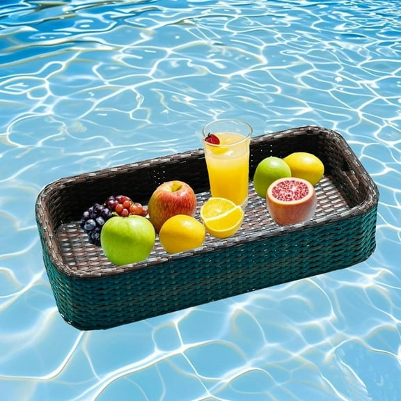 Floating Tray for Pool, Round Serving Tray for Swimming Pool Floats, for Hot Tub, Hot Spring, Beach Party, Pool Serving Drinks, Brunch (Brown, Small)