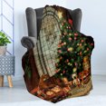 thumbnail image 4 of Christmas Soft Flannel Fleece Throw Blanket, Vintage Ambiance Big Old Fashioned Window Xmas Tree Various Presents, Cozy Plush for Indoor and Outdoor Use, 50" x 70", Brown Red Green, by Ambesonne, 4 of 5