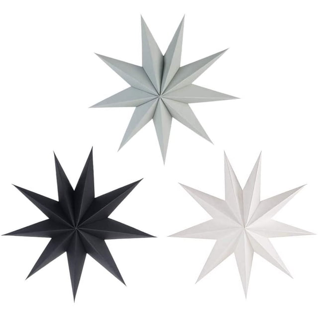 Colgante de estrella de papel estrella de nueve puntas 3PS-30cm negro, blanco, gris estrella de nueve puntas cada uno