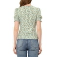 thumbnail image 3 of INSPIRE CHIC Women's V Neck Short Sleeves Tops Button Decor Floral Blouse L Blue, 3 of 6
