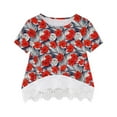 thumbnail image 3 of Realhomelove Girls Casual Tunic Tops Crewneck Layered Floral Print Short Sleeve Loose Soft Lace Blouse T-Shirt for 3-14 Years, 3 of 4