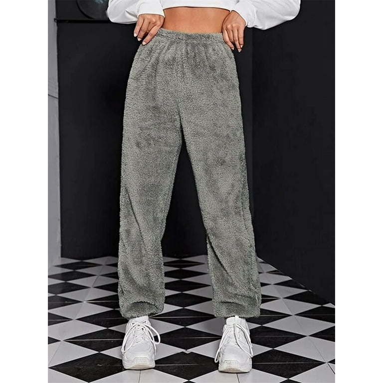 Kiapeise Women's Winter Plush Fluffy Pajama Pants with Pockets Warm Fleece  Lounge Pants Sleepwear Comfy Casual PJ Pants
