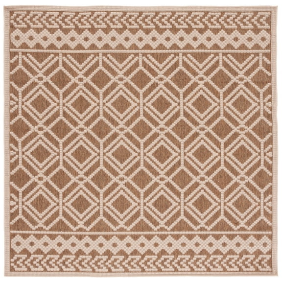 SAFAVIEH Martha Stewart Geometric Indoor/Outdoor Area Rug, Camel/Beige, 6'7" x 6'7" Square