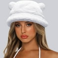 thumbnail image 2 of ZHENHONG Bucket Hats for Women and Men Cute Bear Ear Basin Hat Thick Warm Hat Casual Solid Color Headwear White, 2 of 4