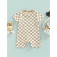 thumbnail image 3 of Hirigin Newborn Baby Boy Girl Checkerboard Rompers Short Sleeve One Piece Bodysuit Jumpsuit Playsuit with Pockets Summer Outfit, 3 of 7