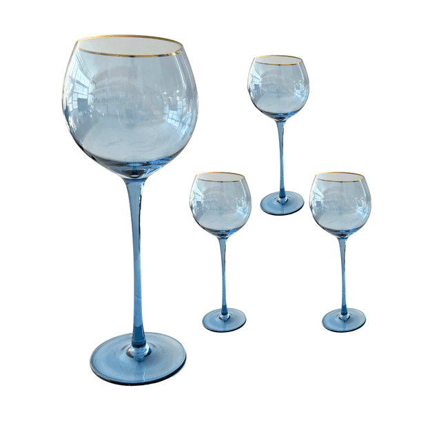 Juego de 4 copas Bruna azul filo oro