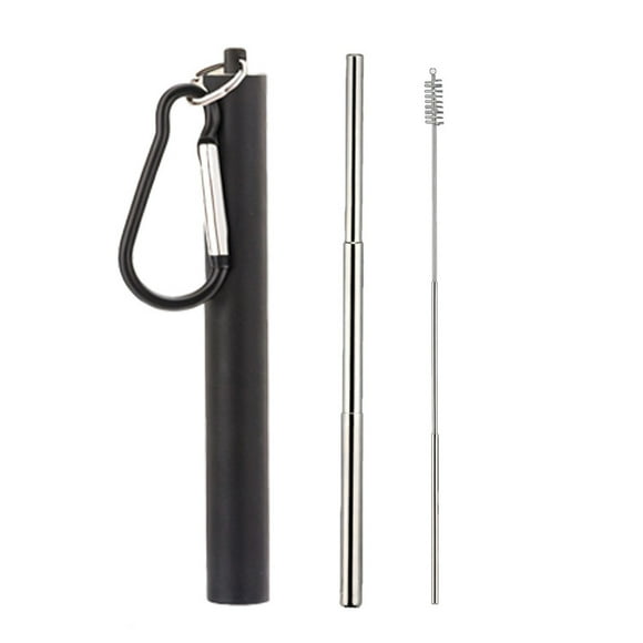 1 paquete de pajitas de metal plegables portátiles, reutilizables, plegables, de acero inoxidable, para beber, para viajes, telescópicas, con cepillo limpio
