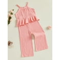 thumbnail image 5 of Miaouyo Baby Girl 2Pcs Summer Outfits Sleeveless Ruffle Cami Tops + Wide Leg Pants Set Toddler Clothes, 5 of 9