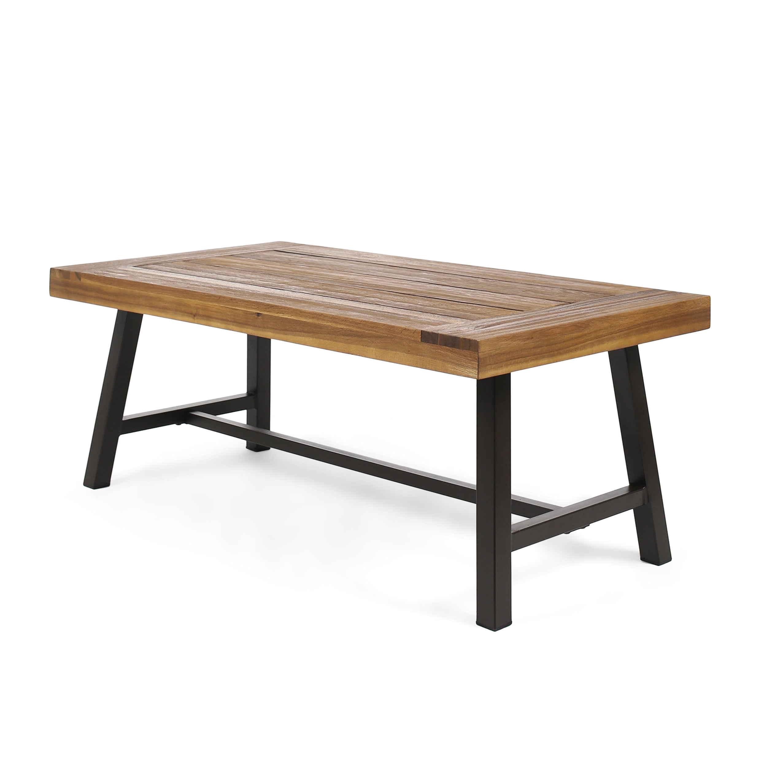 Modern Industrial Coffee Table, 45.75"W×24"D×18"H Solid Acacia Wood Slat Tabletop with Powder Coated Metal Frame for Living Room Home Decor