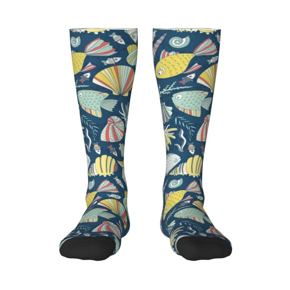 Saiise Underwater Creature Print Thermal Winter Socks, Warm Crew Boot Socks for Hiking and Outdoor Wear for Men and Women