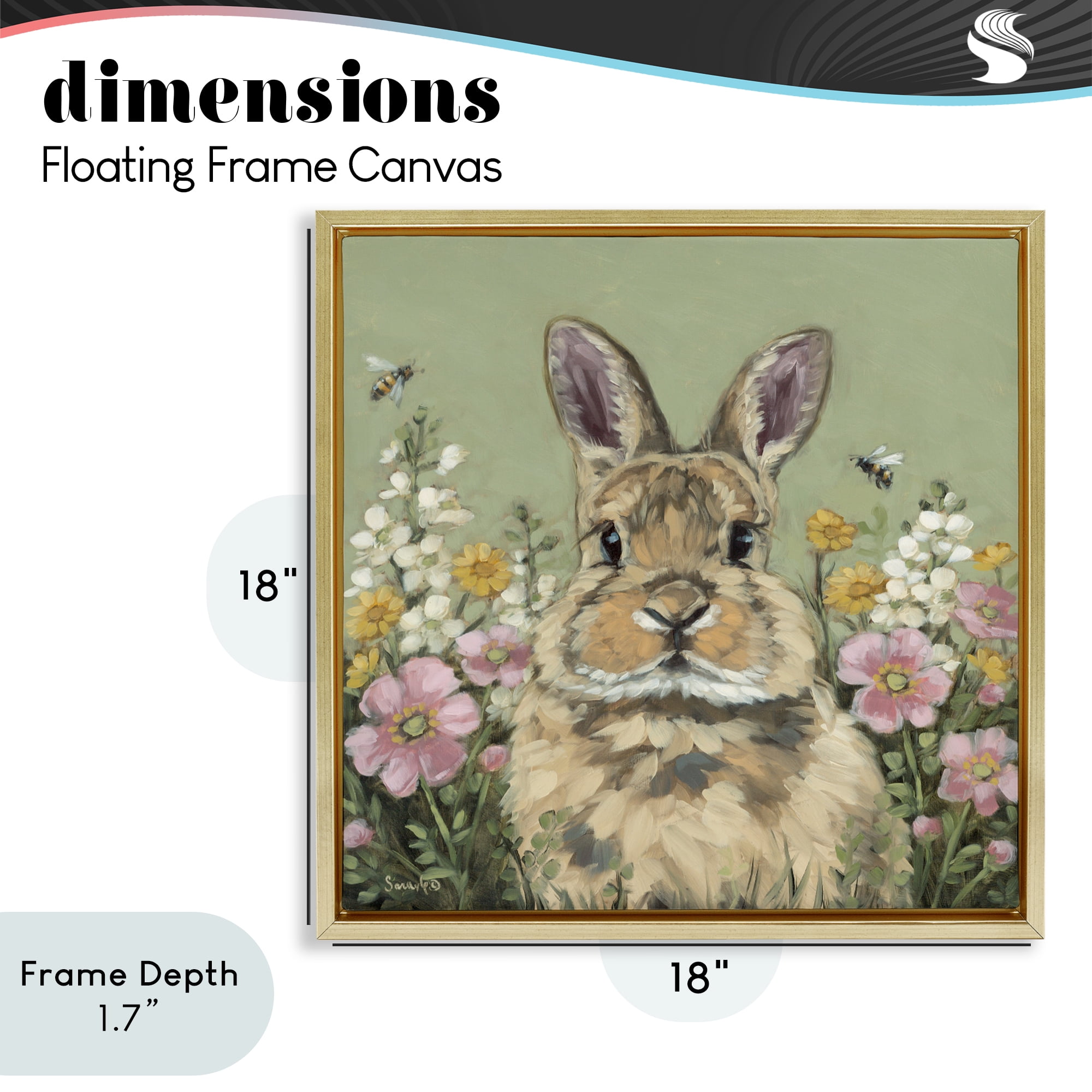 Stupell Industries Spring Abloom Rabbit Gold Framed Floater Canvas Wall Art, design by Sara G. Designs