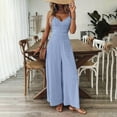 thumbnail image 3 of VIWORLD Women's Elegant Sleeveless Jumpsuit V-Neck Wide Leg Pants with Back Bow Vintage Style Beachwear Blue，2XL, 3 of 7