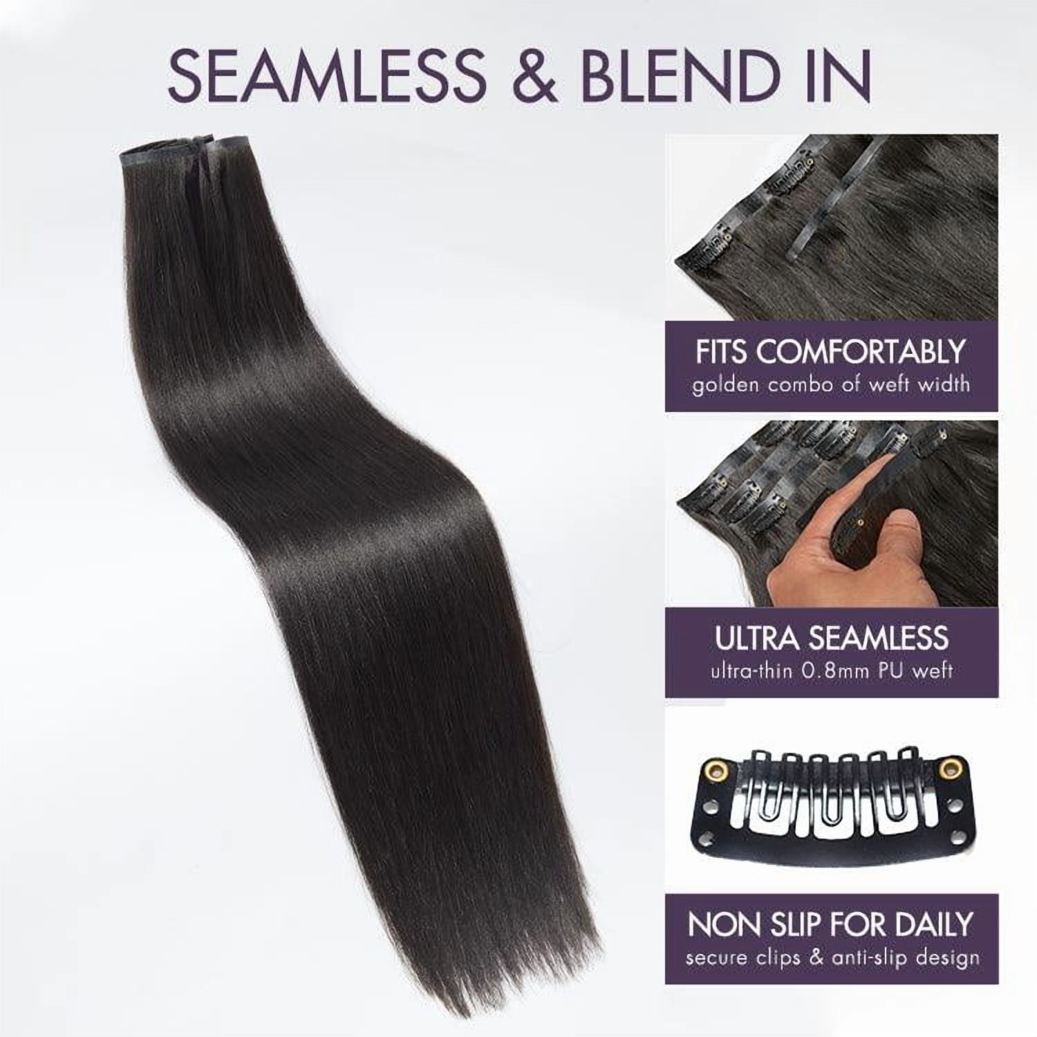 LUVME 16" Yaki Straight Clip in Hair Extensions Real Human Hair Pieces 135g 9pcs / 7pcs with Free Gift for Women