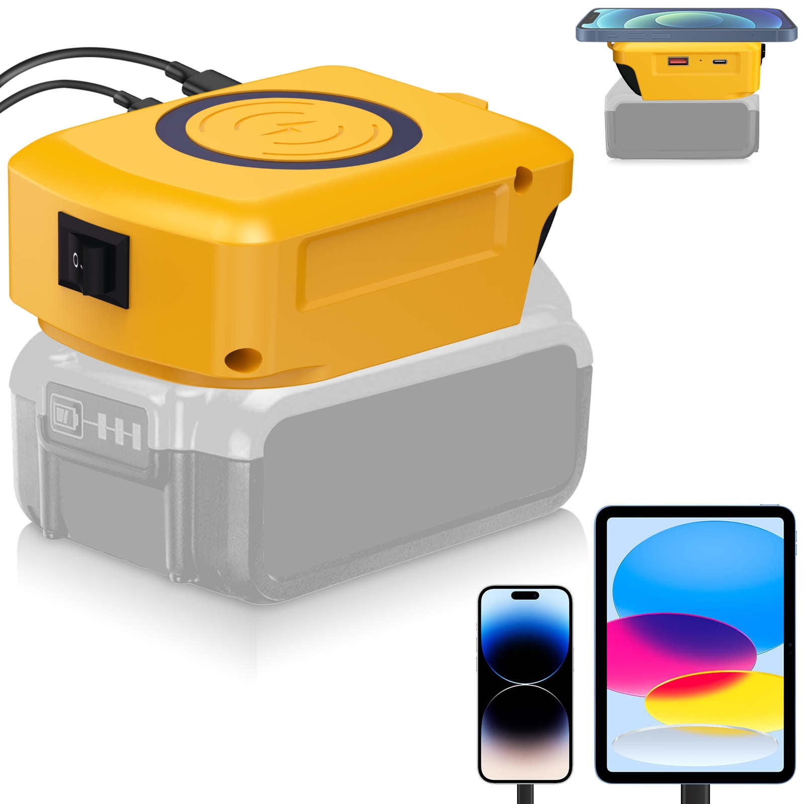 APPLAYERR Wireless Charging Adapter 20V Power Tool Batteries USB Type C Outlets Fast Charge Phones Samsung