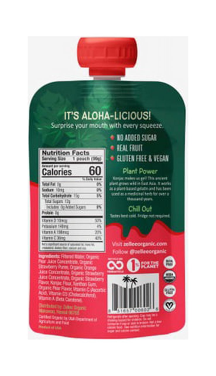 Zellee Organic Strawberry Pear Plant-Based Fruit Jel Pouches, 12 Ct