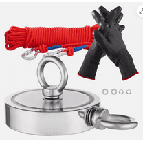 Neodymium Fishing Magnet Kit, 2000Lbs Pull Force, Heavy Duty Rare Earth Magnet with Eyebolt, 20m Nylon Rope & Gloves, Nickel Plated