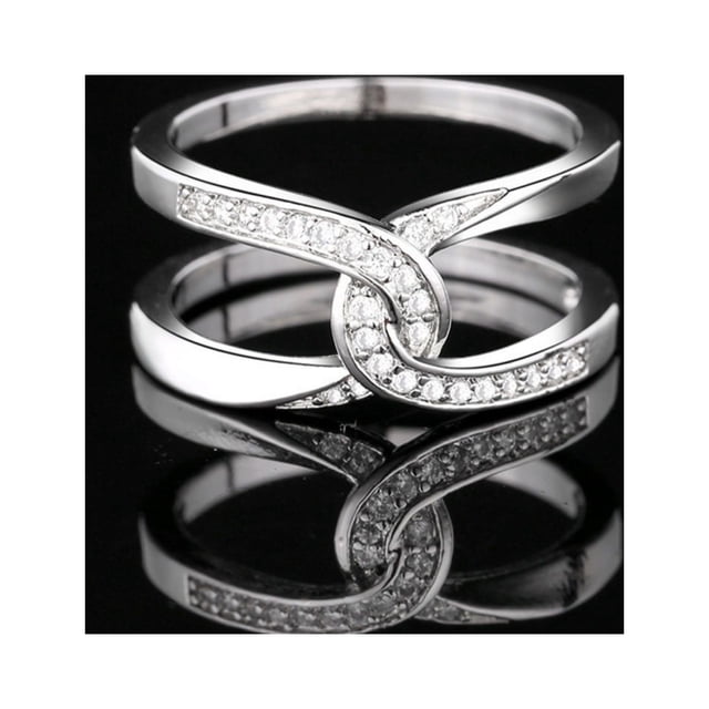 Anillos para mujer, regalos para mujer, anillo de compromiso con dos corazones y piedras preciosas redondas.