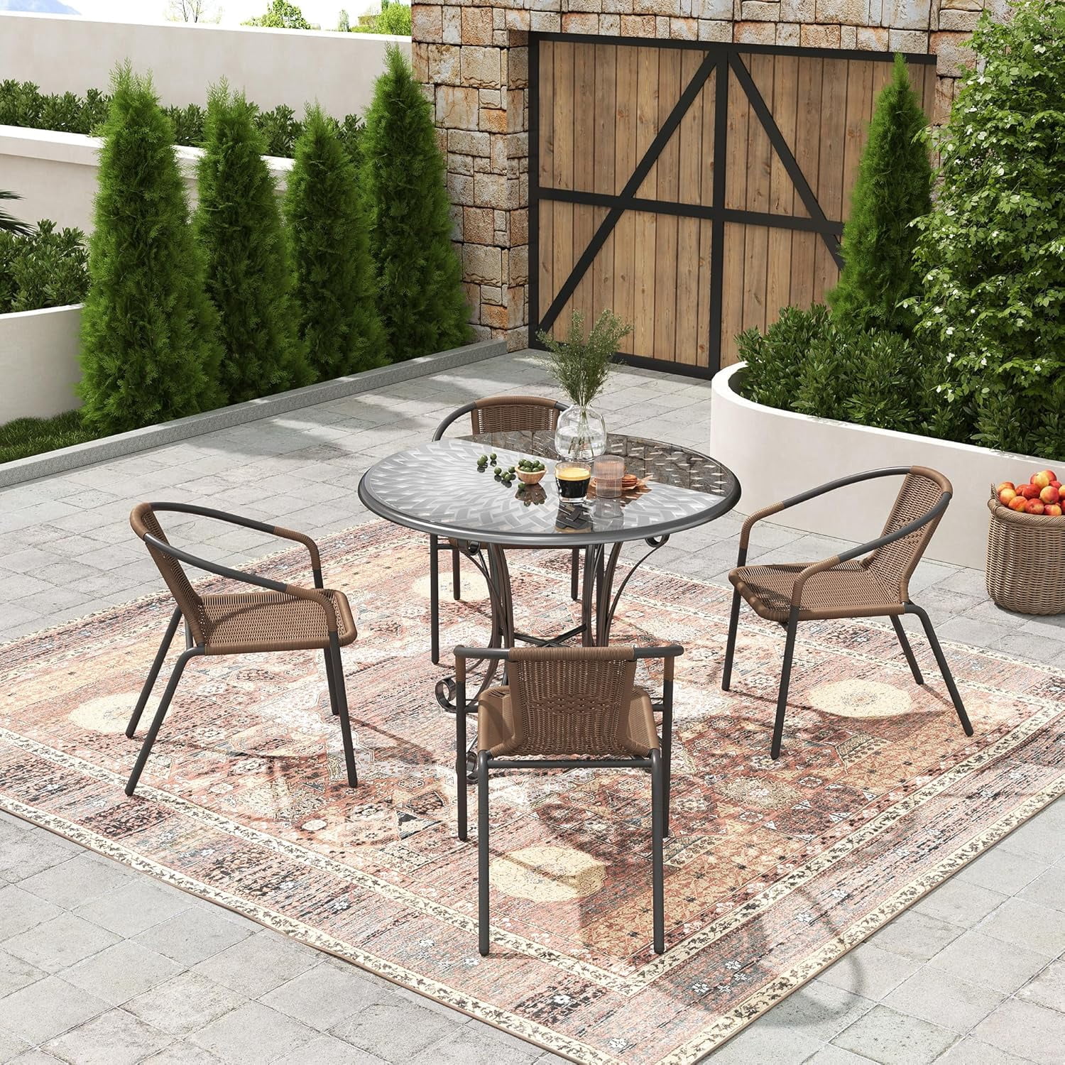 UDPATIO Rattan Outdoor Dining Chairs Set of 6, Wicker Stackable Patio Chairs, for Indoor Restaurant Porch Deck, Brown