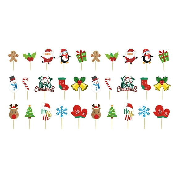 FEZOR 30Pcs Xmas Cake Baking Toppers Christmas Dessert Cake Decors (Assorted Color)