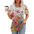 thumbnail image 4 of Tops de Algodón para Mujeres Manga Corta de Ajuste Suelto Impreso, Casual Cuello Redondo Blusa de Moda, 4 of 6