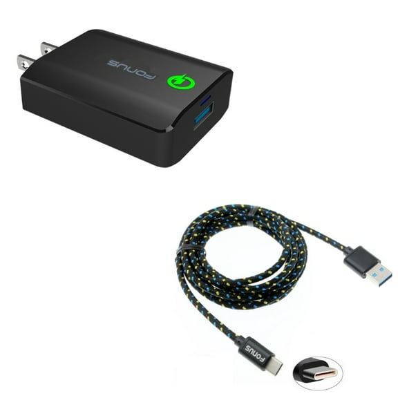 Type-C 6ft USB Cable w Fast 18W Home Charger G9J for LG Q7 Plus, G Pad X II 10.1, V50 ThinQ 5G, Stylo 4 Plus, Google Nexus 5X, G8 ThinQ, G7 ThinQ, 5 - Microsoft Surface Go (10"), Lumia 950