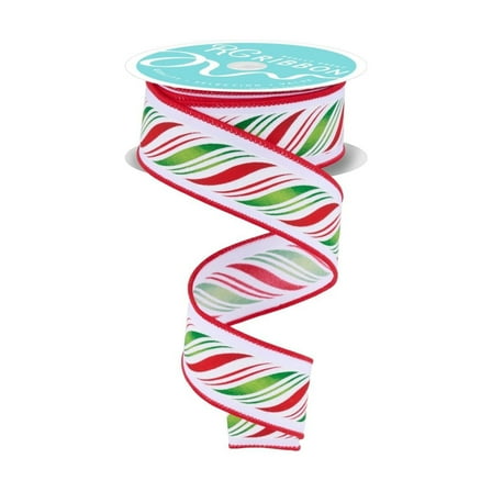1.5" Peppermint Twist Ribbon: Red/Green (10 Yards)