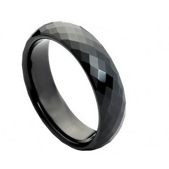 6mm Tungsten Black Enameled Faceted Ring Wedding Band Ring For Men Or Ladies