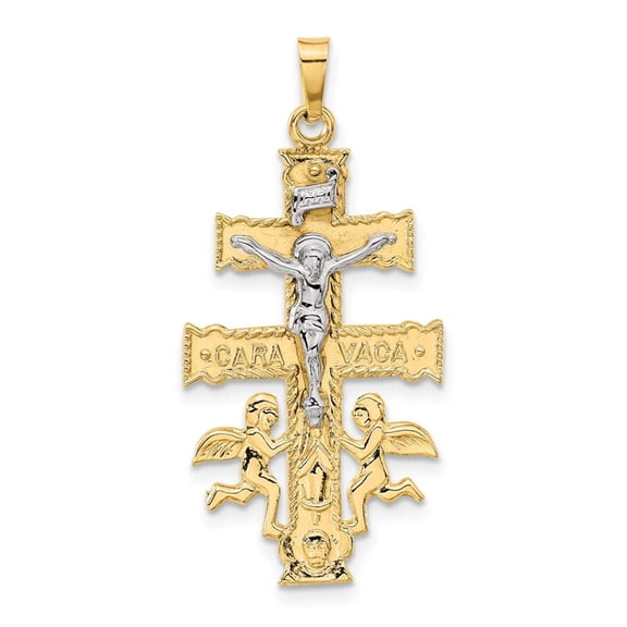 Finest Gold 14K Two-Tone Cara Vaca Crucifix Pendant
