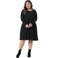 thumbnail image 3 of DARING DIVA Plus Size Round Neck Long Sleeve Casual Knit Dress 1X Black, 3 of 6