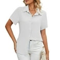 thumbnail image 7 of YYDGH Button Down Shirts for Women Solid Color Short Sleeve Blouse V Neck Collared Tops White M, 7 of 7