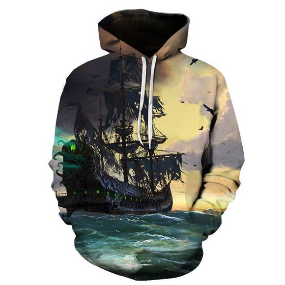 2024 Autumn and Winter New Theme Ship Sea Sailing Large Size Hooded Daily Leisure Sweater 3D Digital Printing-13