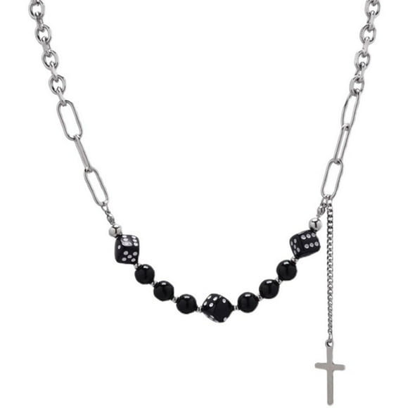 MasteelfCA Dices Beaded Cross Pendant Necklace Personality Punk Jewelry Women Costume Jewelry
