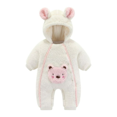 

LIhncine Baby Girl Jumpsuit Toddler Girls Boys Winter Long Sleeve Jumpsuit Bear Ears Outwear Warm Outwear Clothes Rompers for Girls(White 6-9 Months)