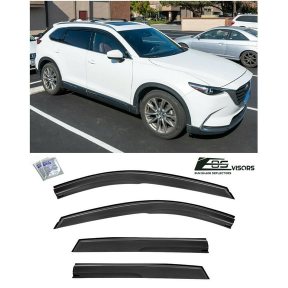 Extreme Online Store Replacement For 2016-2019 Mazda CX-9 Models | EOS Visors JDM Mugen Tape-On Style SMOKE TINTED Side Vents Rain Guard Window Deflectors DWV-V122