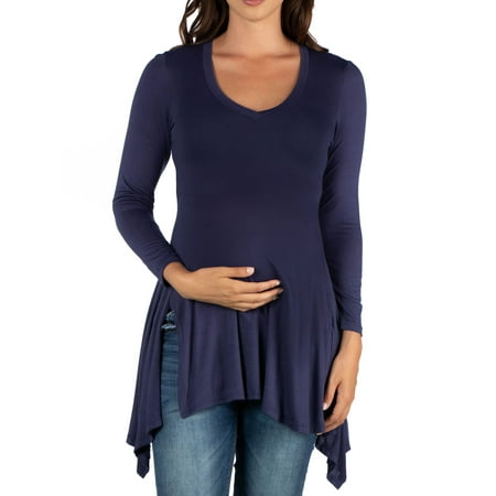 

24seven Comfort Apparel Long Sleeve Split Hemline Maternity Tunic Top