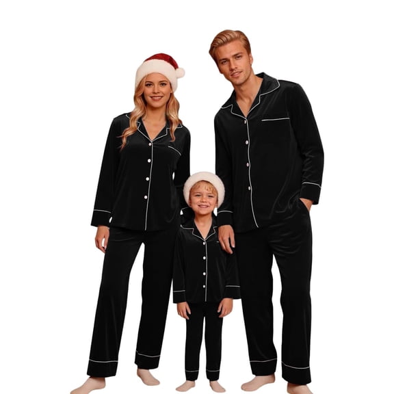 Christmas Family Pjs Velvet Pjs Long Sleeve Button down Sleepwaear Holiday Warm Pajama Sets Matching Holiday Pajamas for Couples