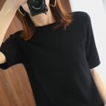 thumbnail image 1 of Camiseta lisa de manga corta de punto de Cachemira, Top holgado con cuello redondo rizado, 22 de primavera, novedad, 1 of 4