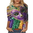thumbnail image 1 of Penkiiy Blouse de Carnaval pour Femmes Mardi Gras Mode Imprimé Décontracté Col Rond Manches 3/4 T-shirt Blouse Multicolore, 1 of 5