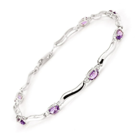 Galaxy Gold 14k Solid White Gold Tennis Bracelet with Diamonds & Amethyst