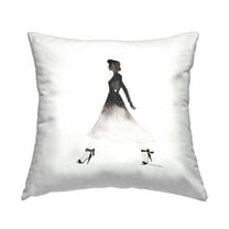 Stupell Industries Girl in Black Dress Square Decorative Printed Throw Pillow, 18 x 18