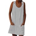 thumbnail image 2 of Fartey Vertical Stripe Dresses for Women Sleeveless Tank Dress with Pockets Summer Scoop Neck Button Mini Dress Loose Casual Short Beach Sundress Gray L, 2 of 6