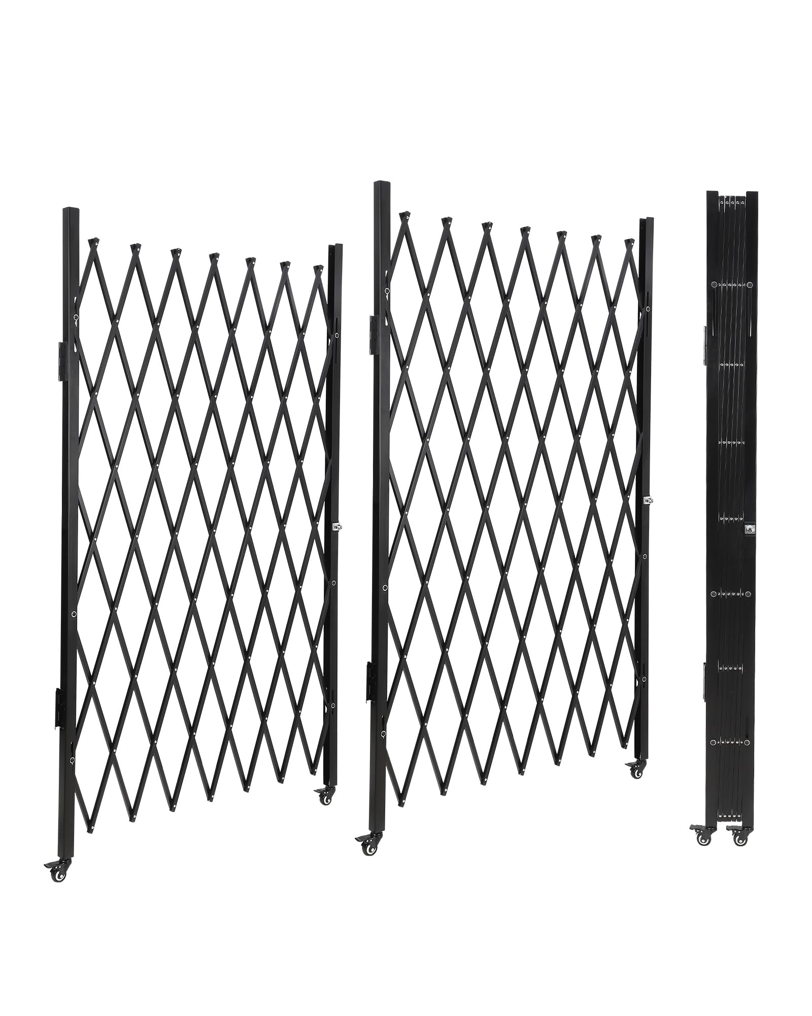 Luku Double Foldable Security Gate 85" H x 150" W Aluminum Expandable Fence Portable Safety Barrier with Casters Retractable Driveway Gates 360°Rolling Barricade Gate