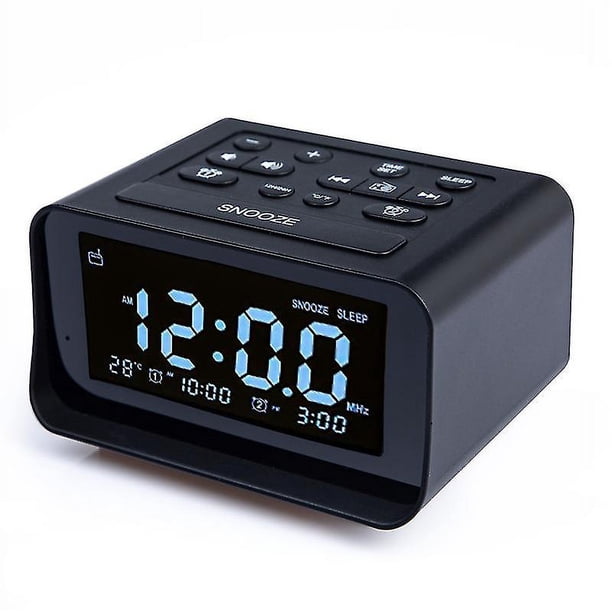 Radio despertador digital con cargador USB dual para dormitorio, volumen y brillo de alarma ajustables (negro) Hy
