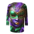 thumbnail image 5 of Penkiiy 2024 Blouse Mardi Gras Tops for Women Daily Tshirt 3/4 Sleeve Blouse Mask Print Top Carnival O Neck Casual Shirt 3XL Multicolor, 5 of 5