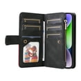 thumbnail image 2 of Multifunctional Case for iPhone 14 Plus,[RFID Blocking] 9 Credit Cards Holder with Wrist Strap, Premium PU Leather Zipper Wallet Purse Magnetic Flip Phone Cover For iPhone 14 Plus, Black, 2 of 12