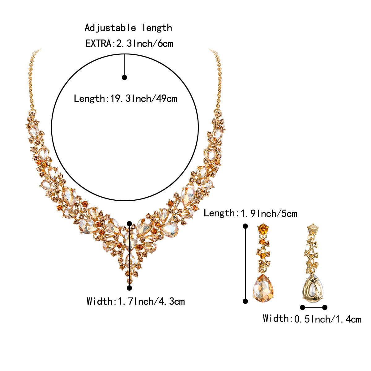 Wedure Wedding Bridal Necklace Earrings Jewelry Set for Women,, Austrian Crystal Teardrop Cluster Statement Necklace Dangle Earrings Set Champagne Gold-Toned - image 5 of 5